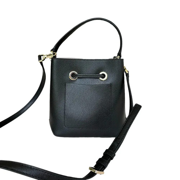 Kate Spade New York Eva Small Bucket Crossbody Bag Black Tan Drawstring - Picture 3 of 8